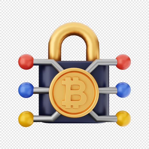 3D bitcoin with padlock icon Illustration