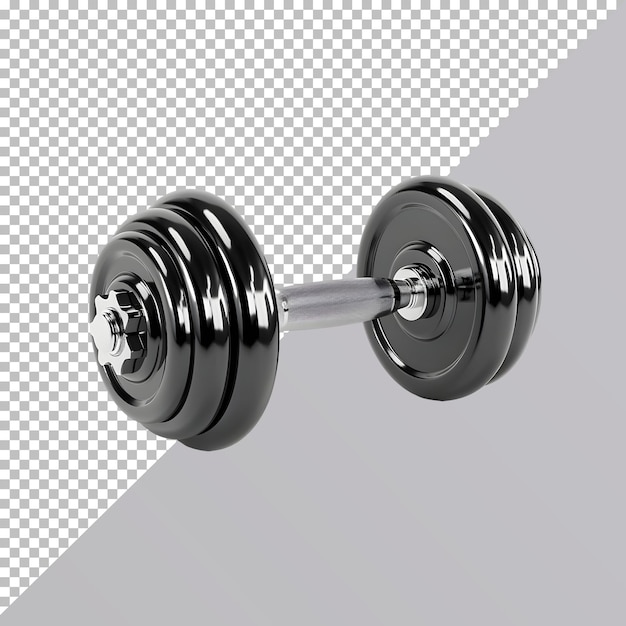 3d black fitness dumbbell isolated on transparent background