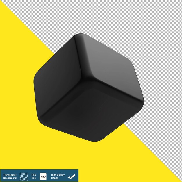 3D Black Floating Cube with Rounded Edges PNG