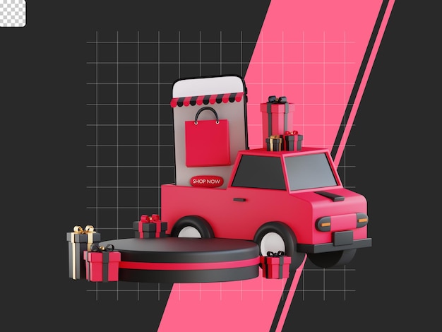 3d black friday illustration shooping special wtih truck mobile phone and shopping bag