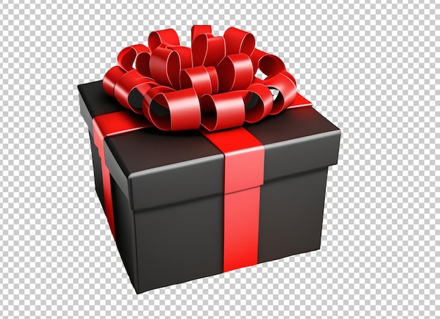 3d black gift box with red ribbon