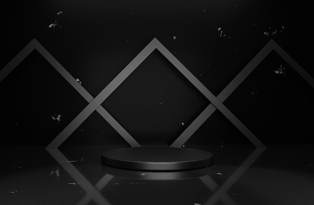 3D Black Podium With Black abstract Background