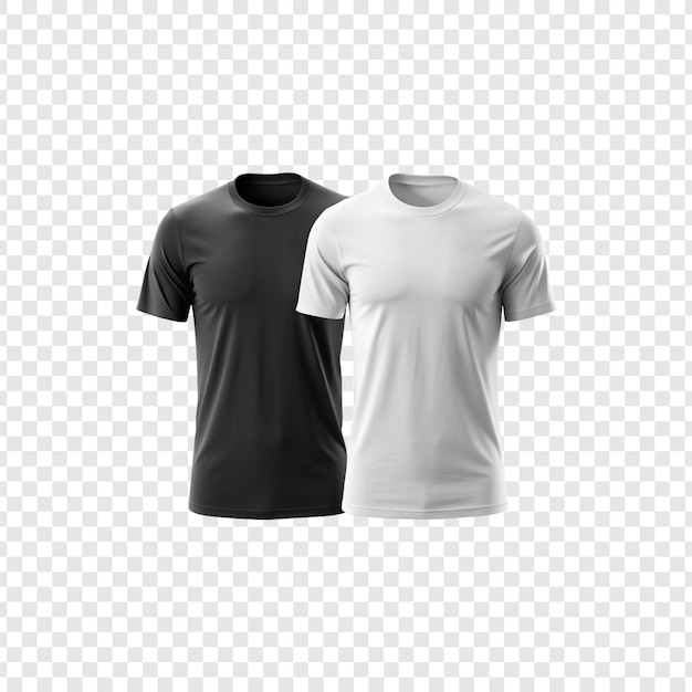 PSD 3d black and white t shirt mockup on white transparent background