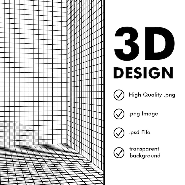 PSD 3d black wireframe grid transparent background