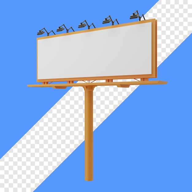 3d blank billboard side view illustration with transparent background