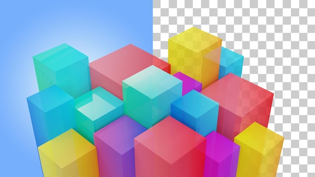 3d blocks with abstract colour and transparent background