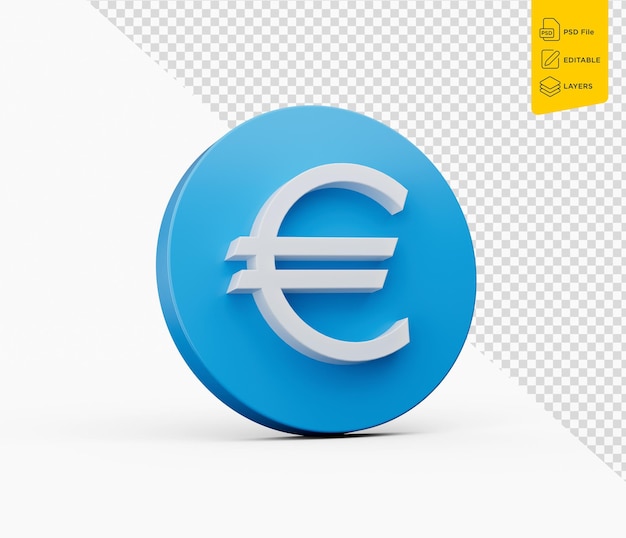 3D Blue coin icon Coin with euro sign 3d illustration on isolated background