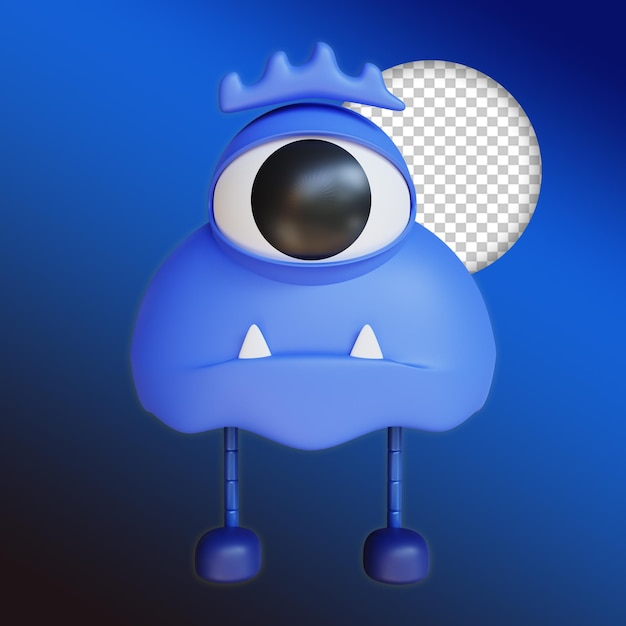 3D Blue Devil Doodle Monster Cute Character Premium PSD