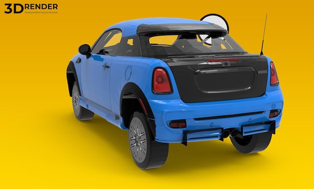 3d blue mini Car on transparent background