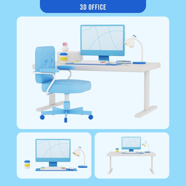 PSD 3d blue office source at various angles