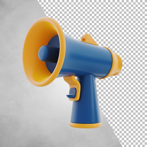 3d blue orange Megaphone isolated on transparent background