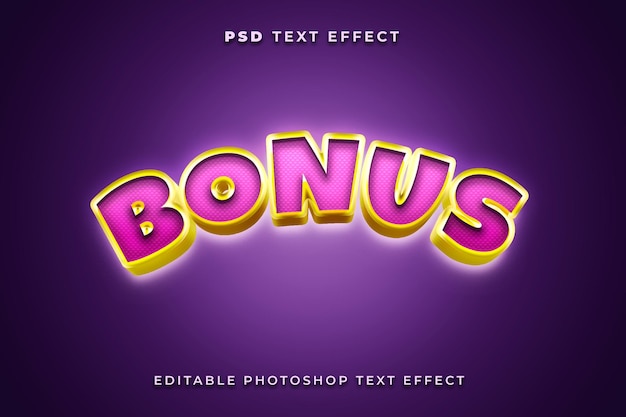 3D bonus text effect template with purple and yellow colors