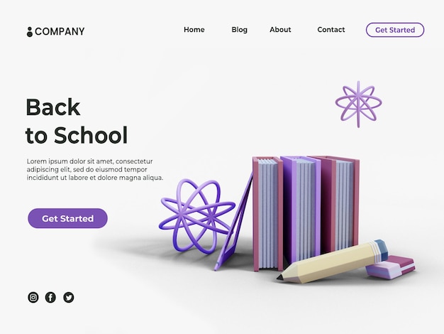 3D books with pencil for education background or landing page