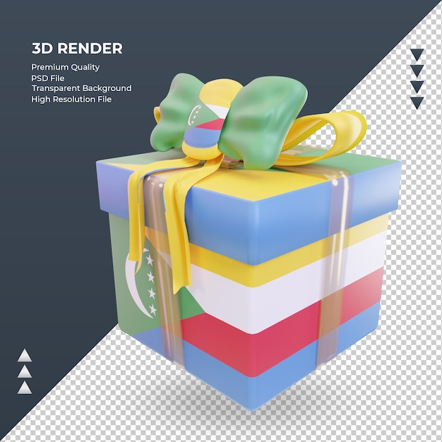 3d box gift Comoros flag rendering right view