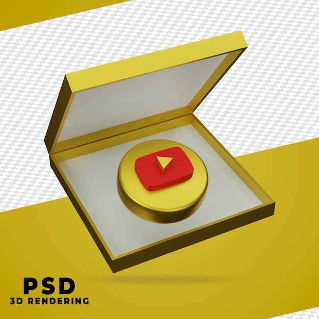 3d box gold Youtube rendering isolated