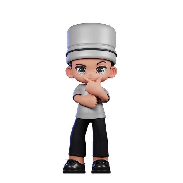 3d Boy Chef Doing Curious Pose