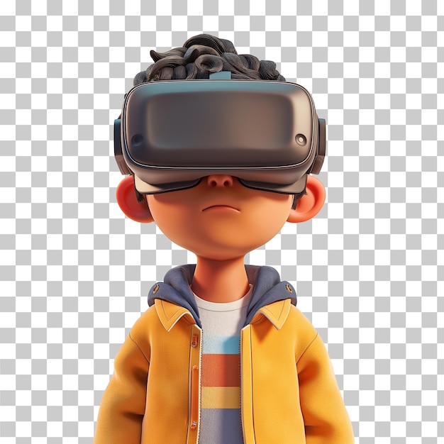 3D boy model wearing virtual reality isolated on transparent