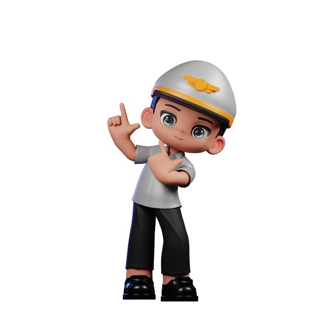 3d Boy Pilot Pointing Up Pose