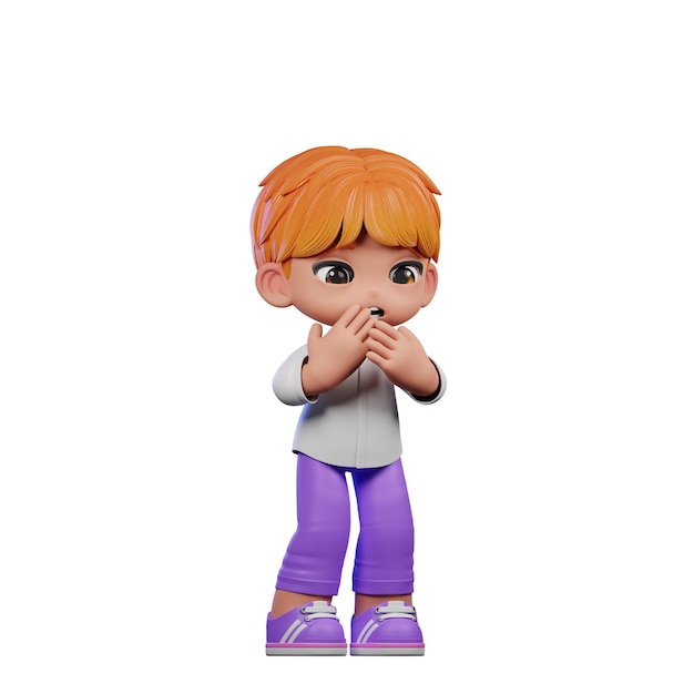 PSD 3d boy white purple long shirt afraid pose