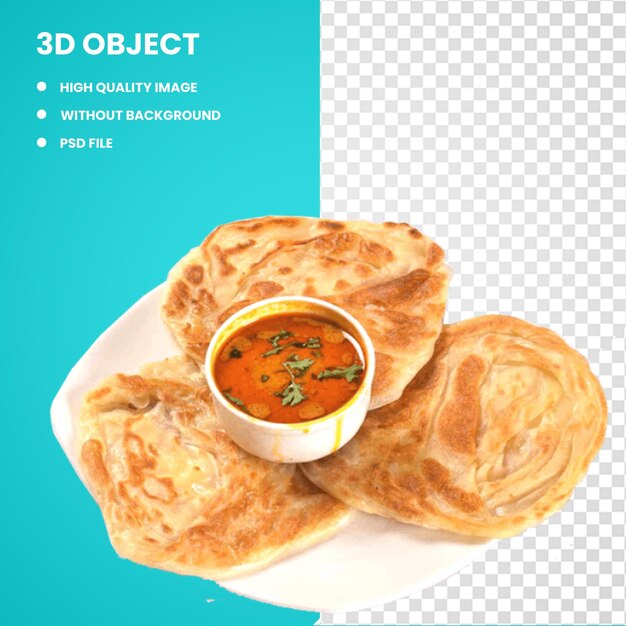 PSD 3d bread with red sauce roti canai parotta paratha indian cuisine vegetarian cuisine