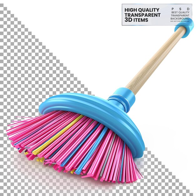 3D broom icon a colorful 3D broom icon representing on transparent background