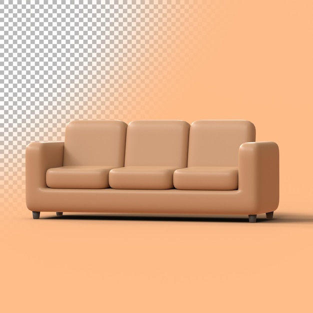 3d brown leather three seat couch. Three dimensional render illustration