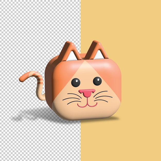 3D Brown orange cat head illustration