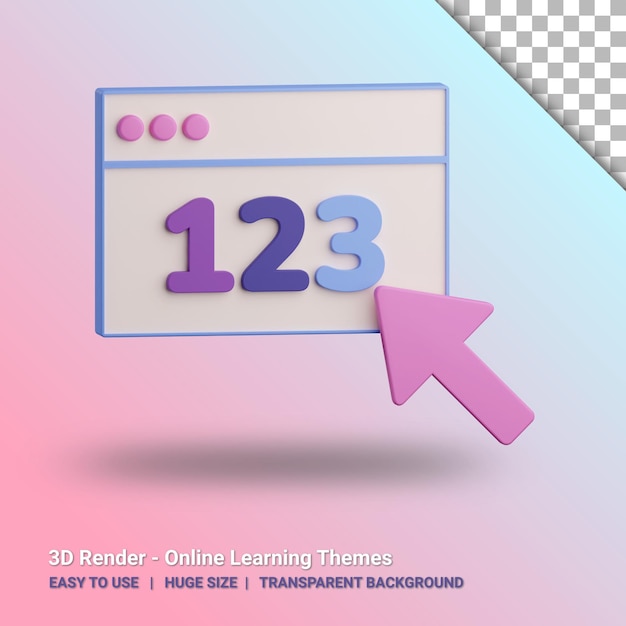 3d browser with number illustration with transparent background