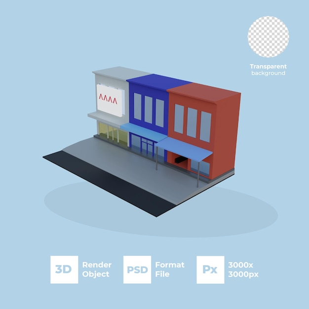 3D Building with Transparent Background Retail Stores