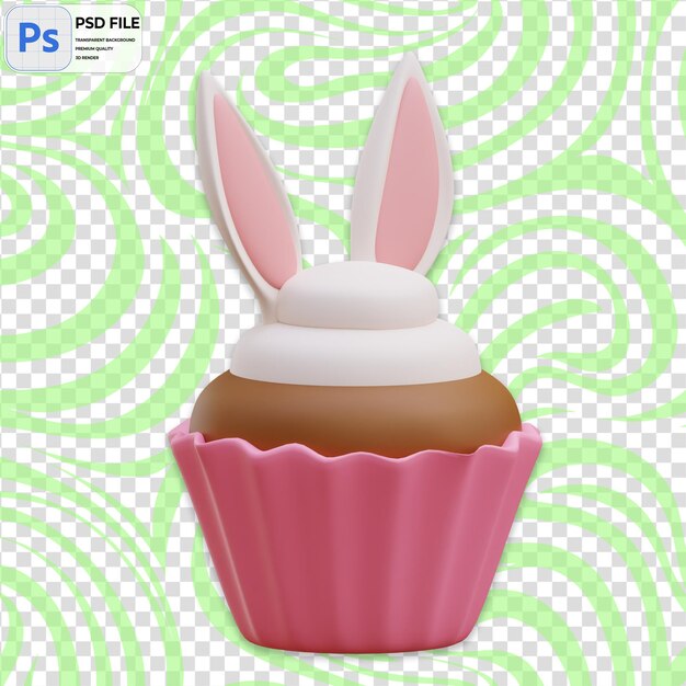 3D Bunny Cupcake Icon Isolated PNG Illustration PSD Template