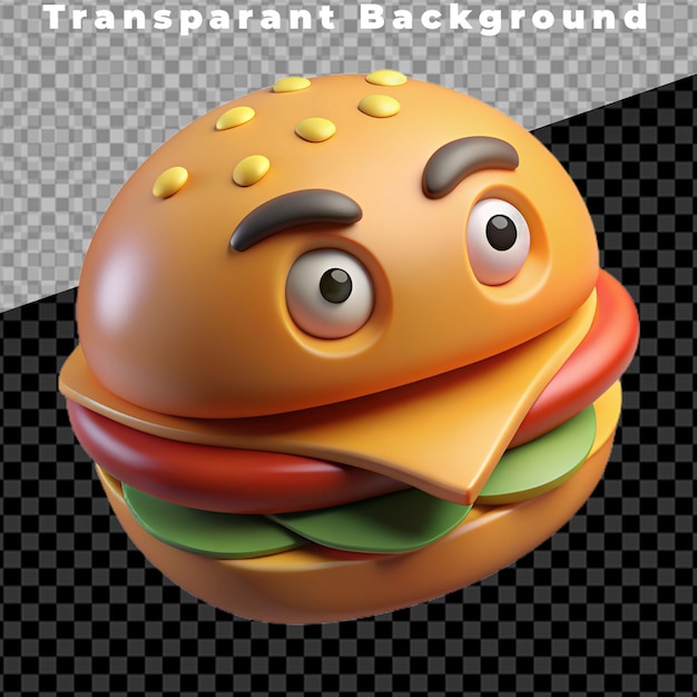 3d burger with cartoon character features