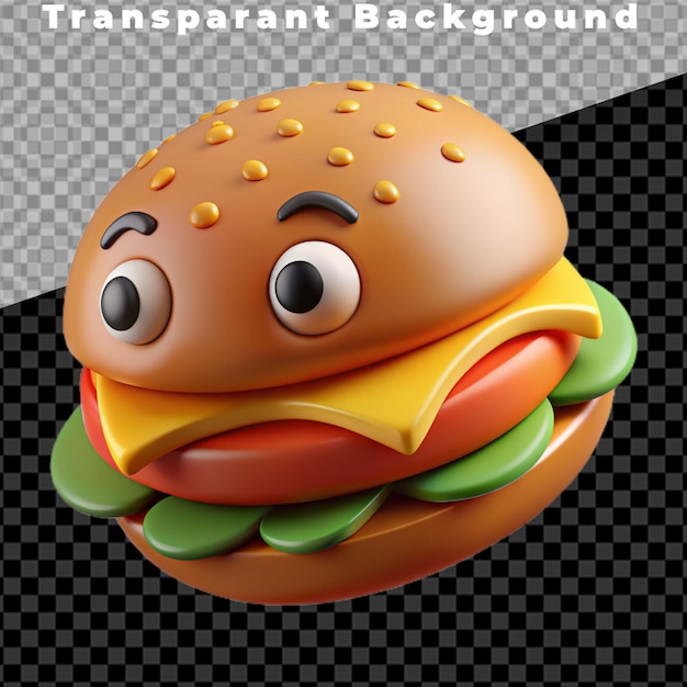 3d burger with cartoon character features