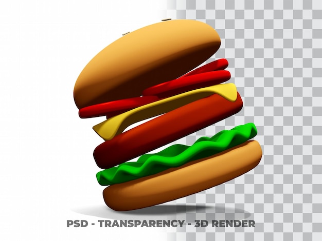 3D Burger with Transparency Background