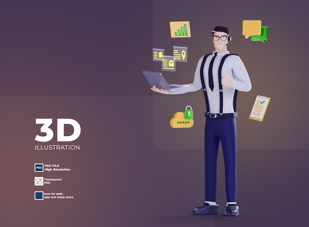 3d business man work for investment and customer service