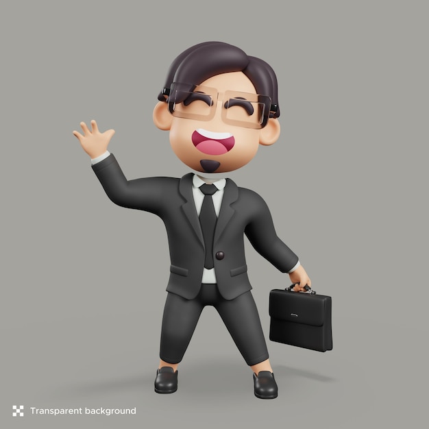 3d businessman character waving hand gesture