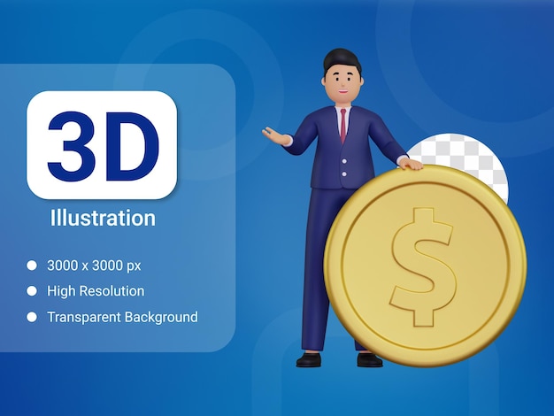 3d businessman with coin