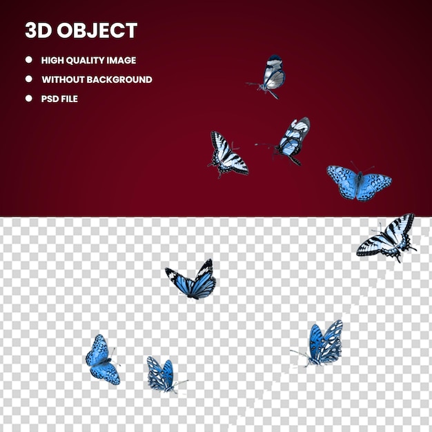 PSD 3d butterfly blue insects