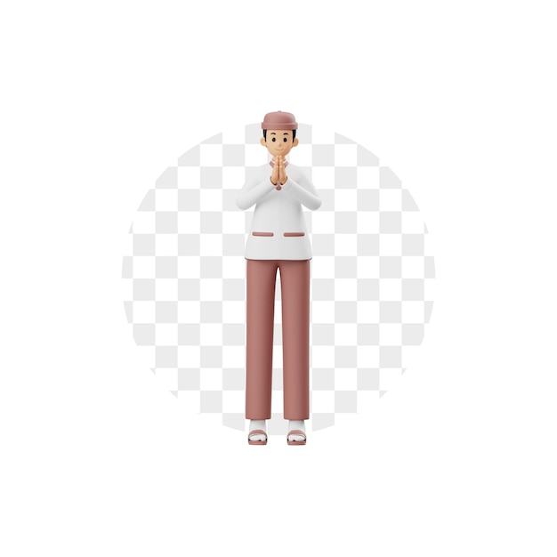 3D Cahracter Muslim Man Greeting Pose