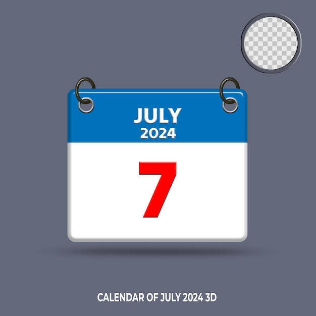 3D CALENDAR DATE OF JULY 2024