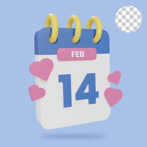 3D calendar February 14th valentine day