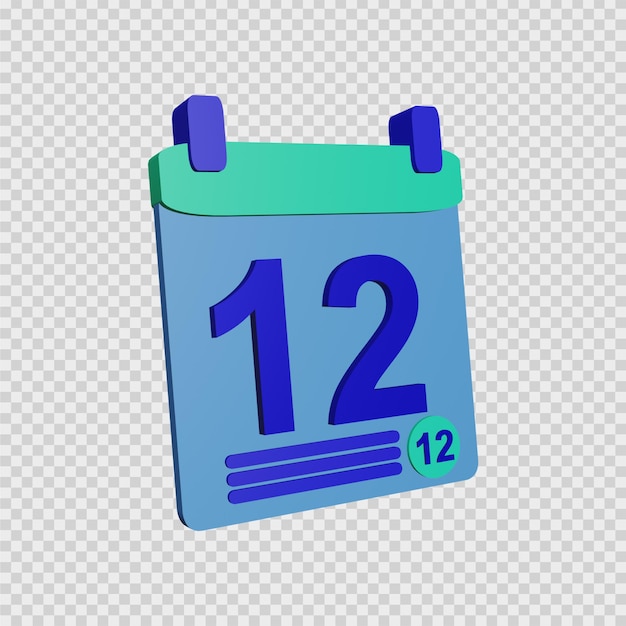 3d calendar rendering concept, blue with showing the 12th day of the 12th month, suitable for promotional activities