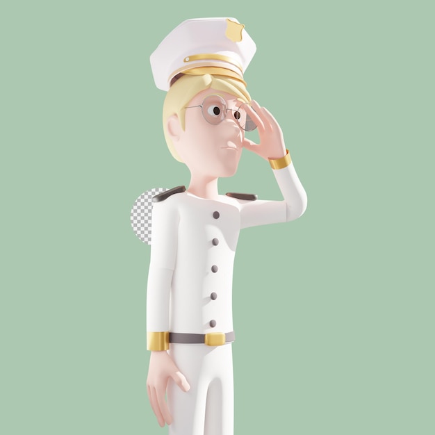 3d captain character illustration standing and raising hands respectfully premium psd