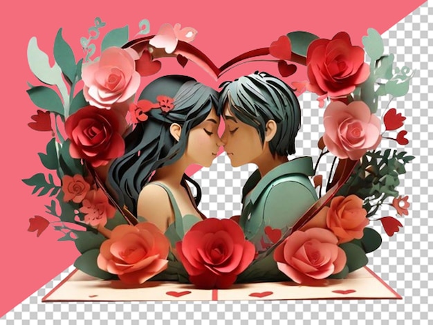 3d card with anime character kissing each other