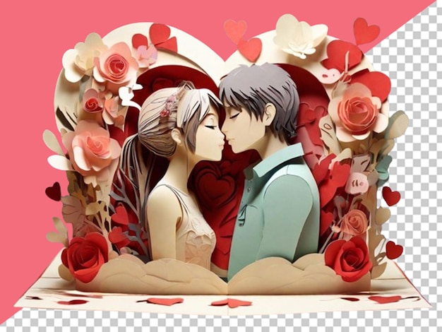 3d card with anime character kissing each other