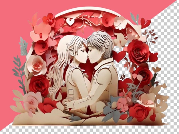 3d card with anime character kissing each other