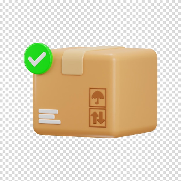 3D Cardboard box with check mark on Delivered order or package Approved to delivery box icon