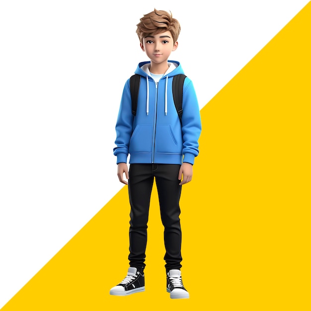 3d carton stylish boy portrait of high school teenager