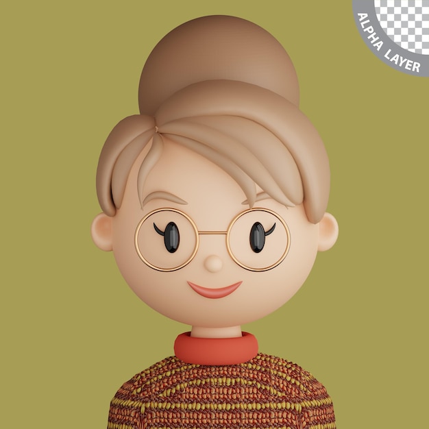 3D cartoon avatar of smiling woman