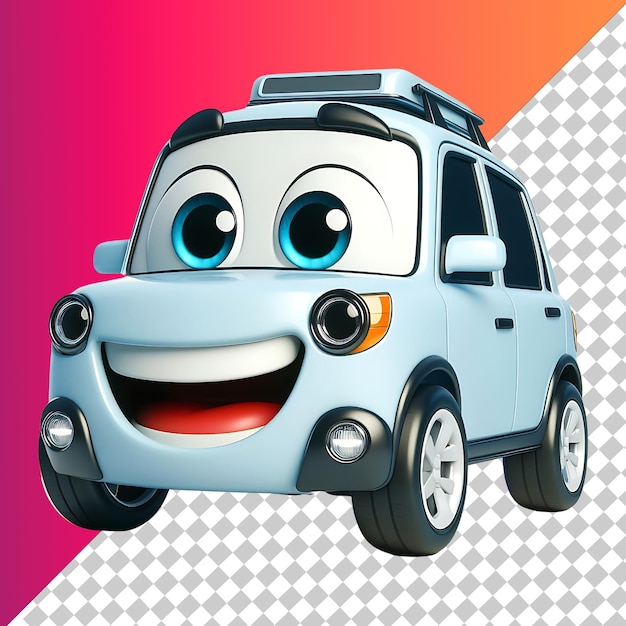 PSD 3d cartoon car with a smile face and a smile on it