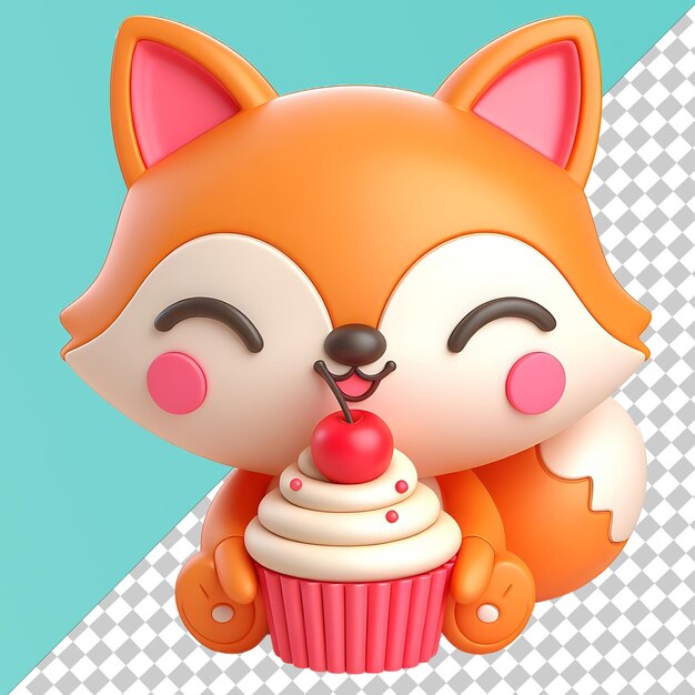 3D cartoon cat with a cupcake on its face